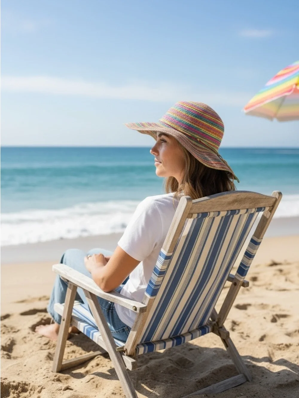 Multicolor Striped Wide-Brim Sun Hat - Women's Beach Straw Hat